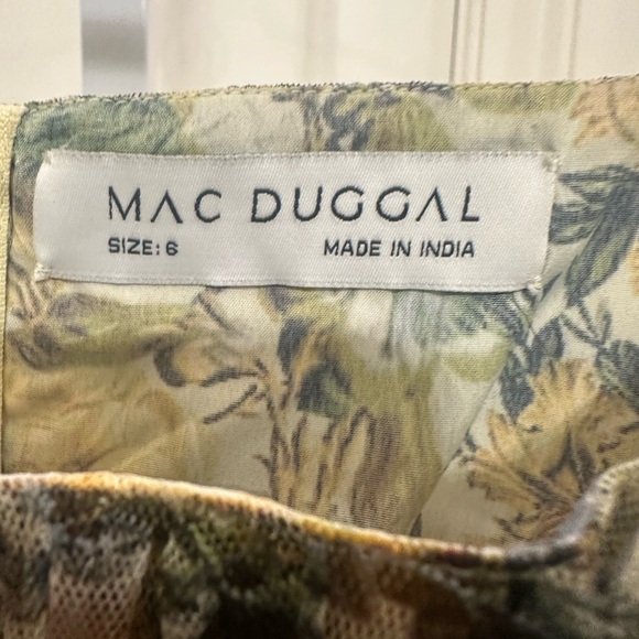 Mac Duggal 8232 Square‑Neck Micro‑Ruffle Tea‑Length Dress – Size 6 NWT Floral - Picture 3 of 5